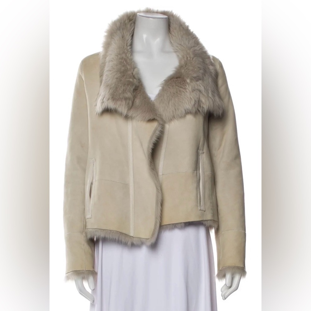 Yves Salomon Beige Shearling Leather Jacket